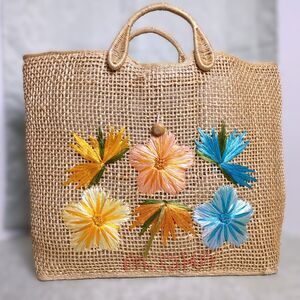 Vintage 1960s Tiki Hawaiian Beach Bag Rattan Wicker Basket Travel Purse